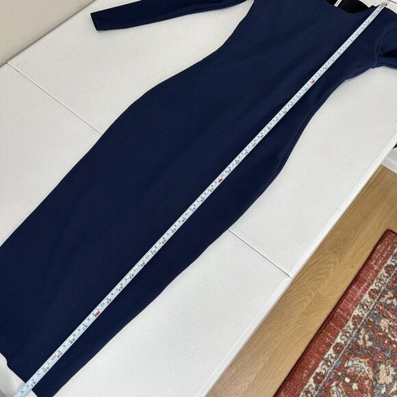 Nadia Tarr Women Dress Extra Small Blue Ribbed Scuba Midi Fitted Sculpt Cocktail - Picture 7 of 14